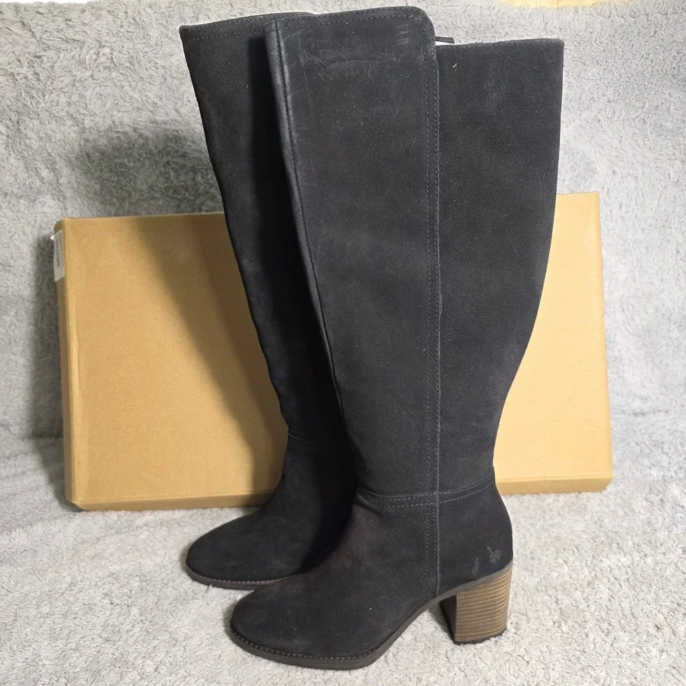 Lucky Brand Bonnay Black‎ Suede Knee High Wide Calf Boots Women's 5.5 WIDE NEW
